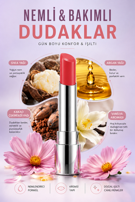 Pierre Cardin Sheer Glow Lipstick - Parlak Bitişli Nemlendirici Ruj - Perfect Peach - 005