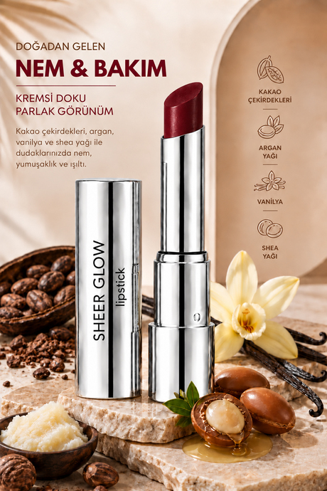 Pierre Cardin Sheer Glow Lipstick - Parlak Bitişli Nemlendirici Ruj - Bourdeux - 015