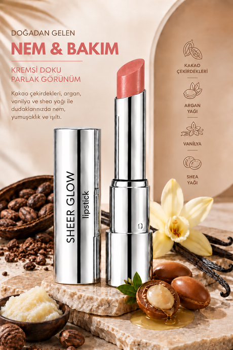 Pierre Cardin Sheer Glow Lipstick - Parlak Bitişli Nemlendirici Ruj - Glowy Peach - 017