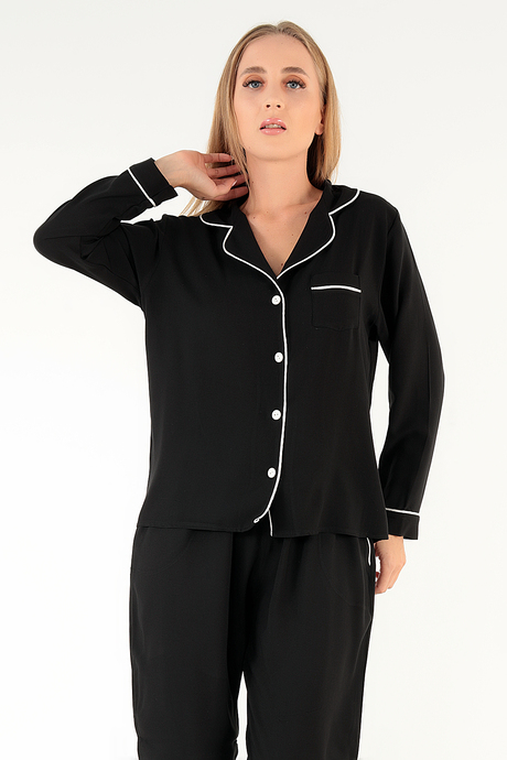 DoReMi Uzun Kollu Siyah Kadın Pijama Takım