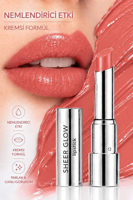 Pierre Cardin Sheer Glow Lipstick - Parlak Bitişli Nemlendirici Ruj - Tulip - 010