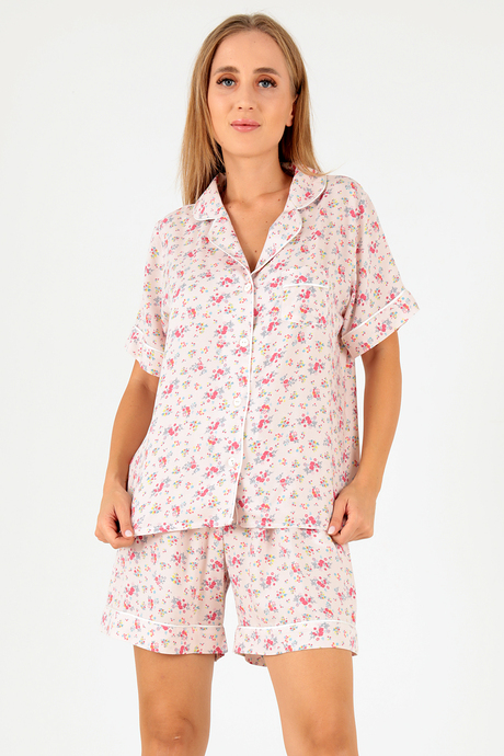 DoReMi Pink Floral Kısa Kollu Kadın Şortlu Pijama Takım
