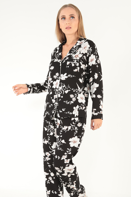 DoReMi Floral Pattern Uzun Kollu Kadın Pijama Takım