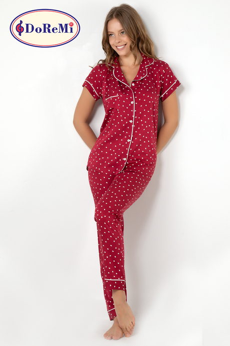 DoReMi Burgundy Heart Kısa Kollu Pijama Takımı