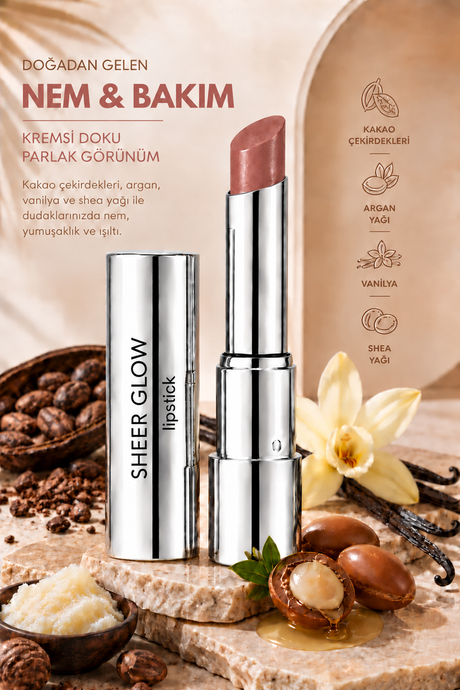 Pierre Cardin Sheer Glow Lipstick - Parlak Bitişli Nemlendirici Ruj - Hidden Rose - 019