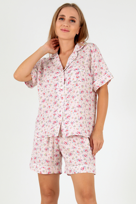 DoReMi Pink Floral Kısa Kollu Kadın Şortlu Pijama Takım