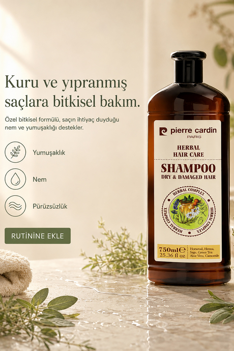 Pierre Cardin Herbal Shampoo For Dry & Damaged Hair 750 ML Bitkisel Şampuan ( Kuru ve Yıpranmış Saçlar)