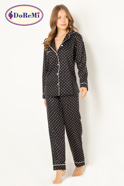 DoReMi Puantiyeli Doğal Viskon Soft Yumuşak Düğmeli Pijama Takımı