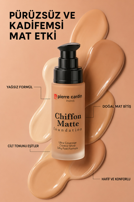 Pierre Cardin Chiffon Touch Mat Görünüm Veren Fondöten - 606- Beige