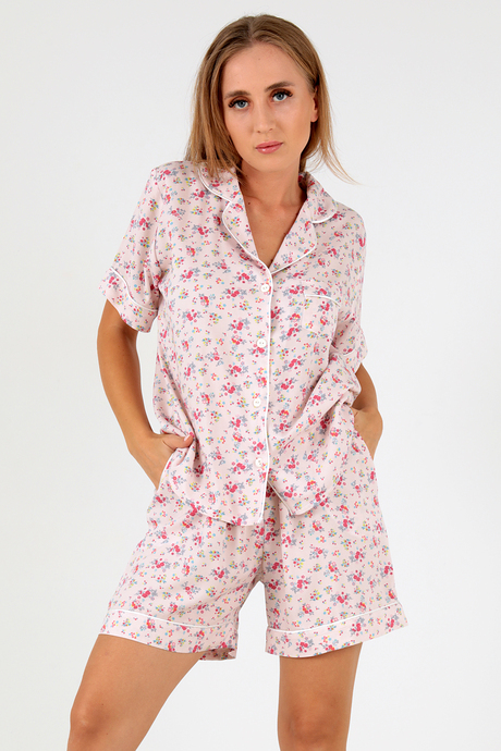 DoReMi Pink Floral Kısa Kollu Kadın Şortlu Pijama Takım
