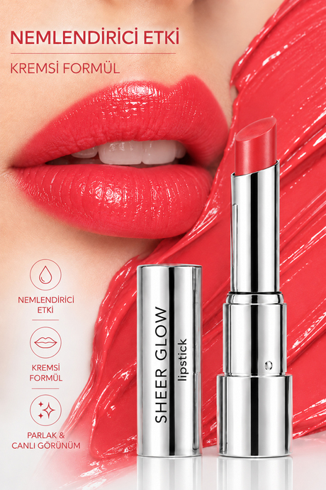 Pierre Cardin Sheer Glow Lipstick - Parlak Bitişli Nemlendirici Ruj - Perfect Peach - 005