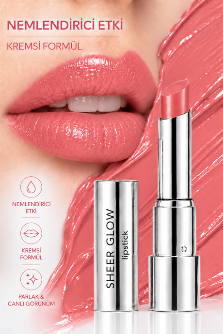 Pierre Cardin Sheer Glow Lipstick - Parlak Bitişli Nemlendirici Ruj - Glowy Peach - 017