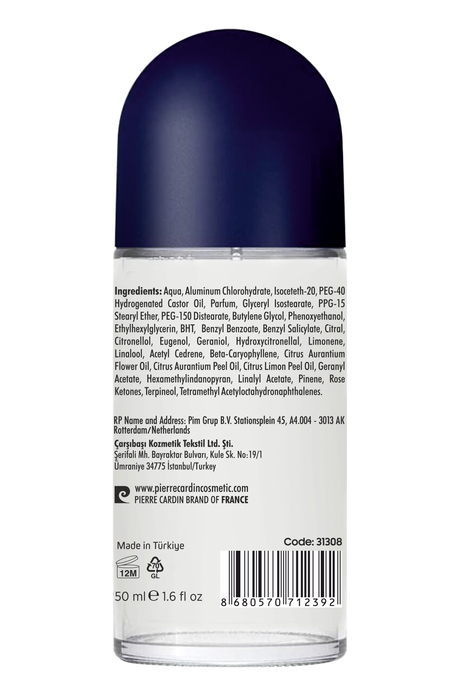 Pierre Cardin Roll-on Erkek Deodorant Ter Kokusu Önleyici Leke Bırakmayan 48 Saat Anti-perspirant Koruma – Aquapower Su Gücünün Ferahlığı 50 ml