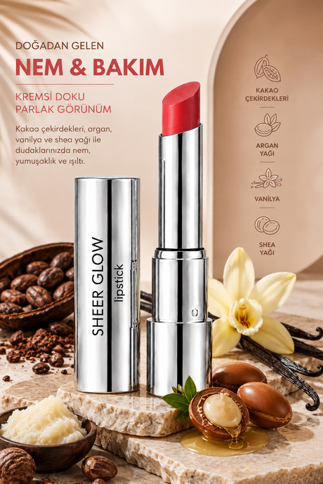 Pierre Cardin Sheer Glow Lipstick - Parlak Bitişli Nemlendirici Ruj - Perfect Peach - 005