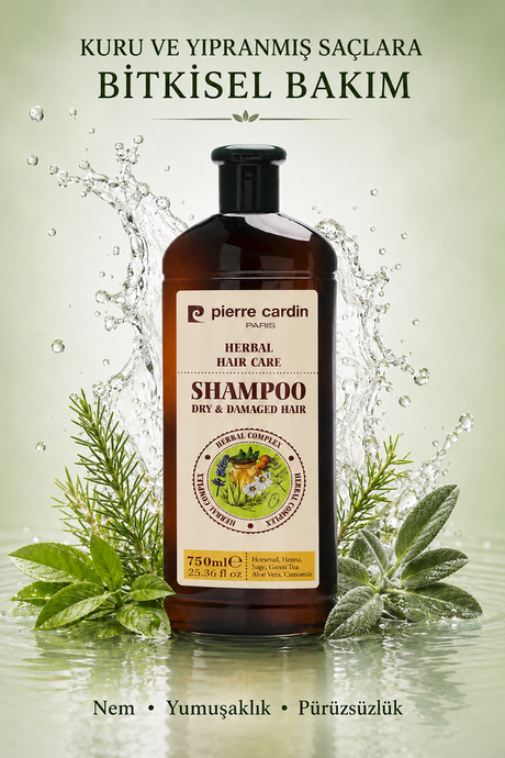 Pierre Cardin Herbal Shampoo For Dry & Damaged Hair 750 ML Bitkisel Şampuan ( Kuru ve Yıpranmış Saçlar)