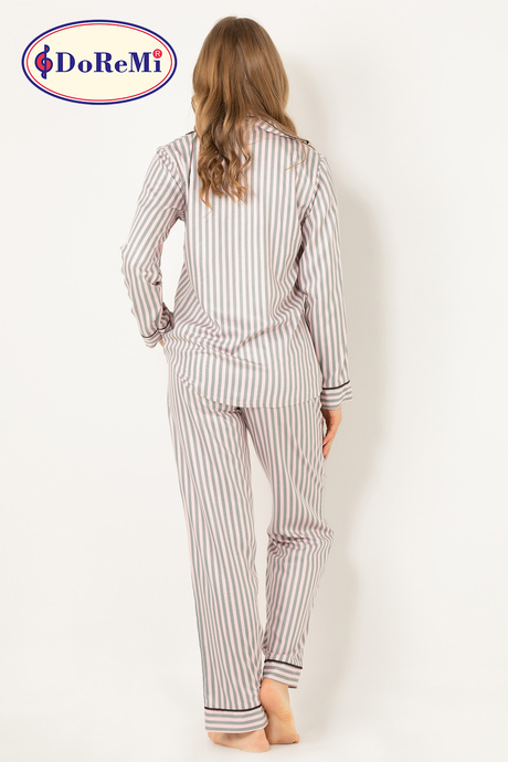 DoReMi Çizgili Doğal Viskon Soft Yumuşak Düğmeli Pijama Takımı