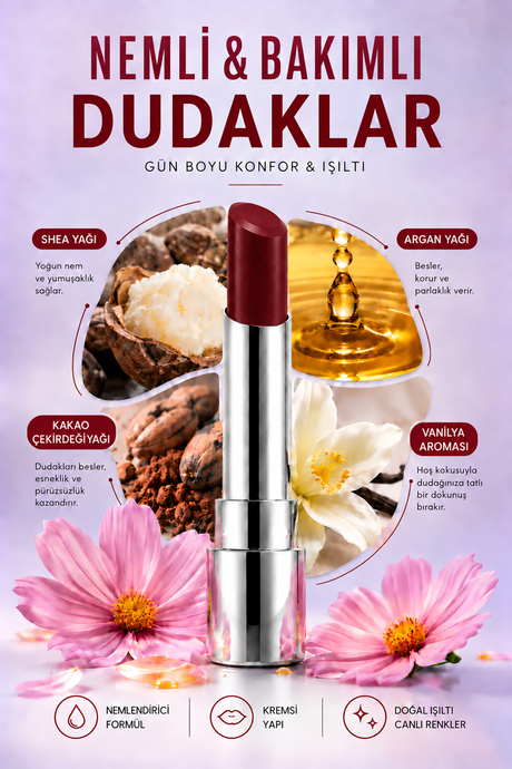 Pierre Cardin Sheer Glow Lipstick - Parlak Bitişli Nemlendirici Ruj - Bourdeux - 015