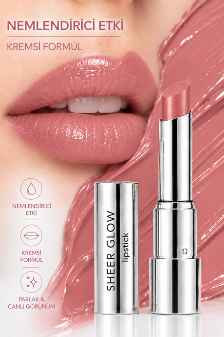 Pierre Cardin Sheer Glow Lipstick - Parlak Bitişli Nemlendirici Ruj - Encourage Kiss - 018