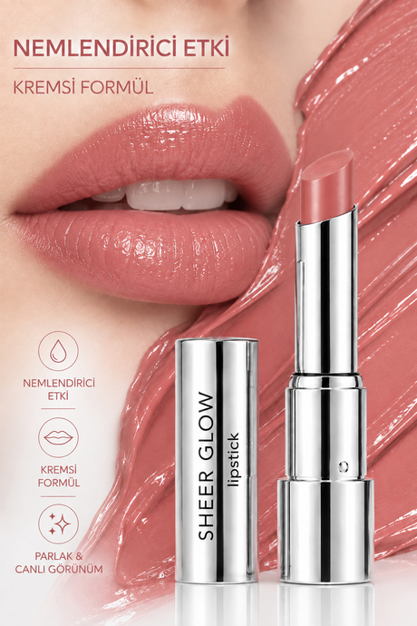 Pierre Cardin Sheer Glow Lipstick - Parlak Bitişli Nemlendirici Ruj - Daily Charm - 002