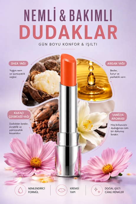 Pierre Cardin Sheer Glow Lipstick - Parlak Bitişli Nemlendirici Ruj - Tangerina Orange - 006