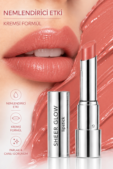 Pierre Cardin Sheer Glow Lipstick - Parlak Bitişli Nemlendirici Ruj - Peach - 004